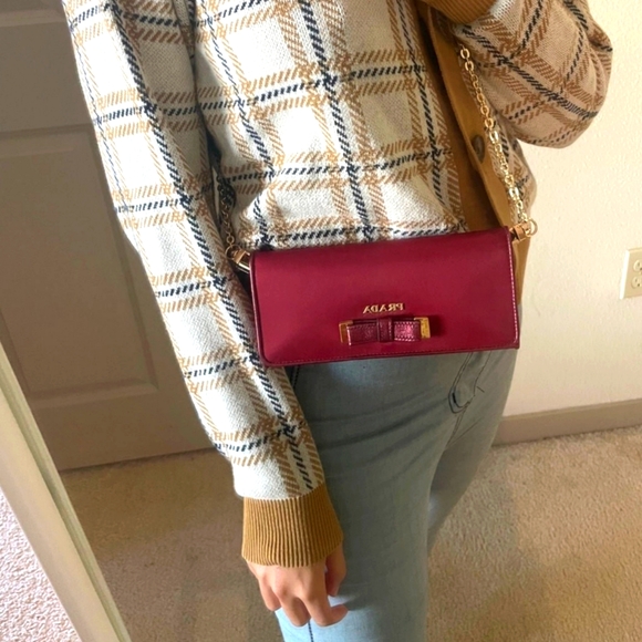 AUTHENTIC Prada Long Tessuto Burgundy Wallet Crossbody WOC - Picture 12 of 12